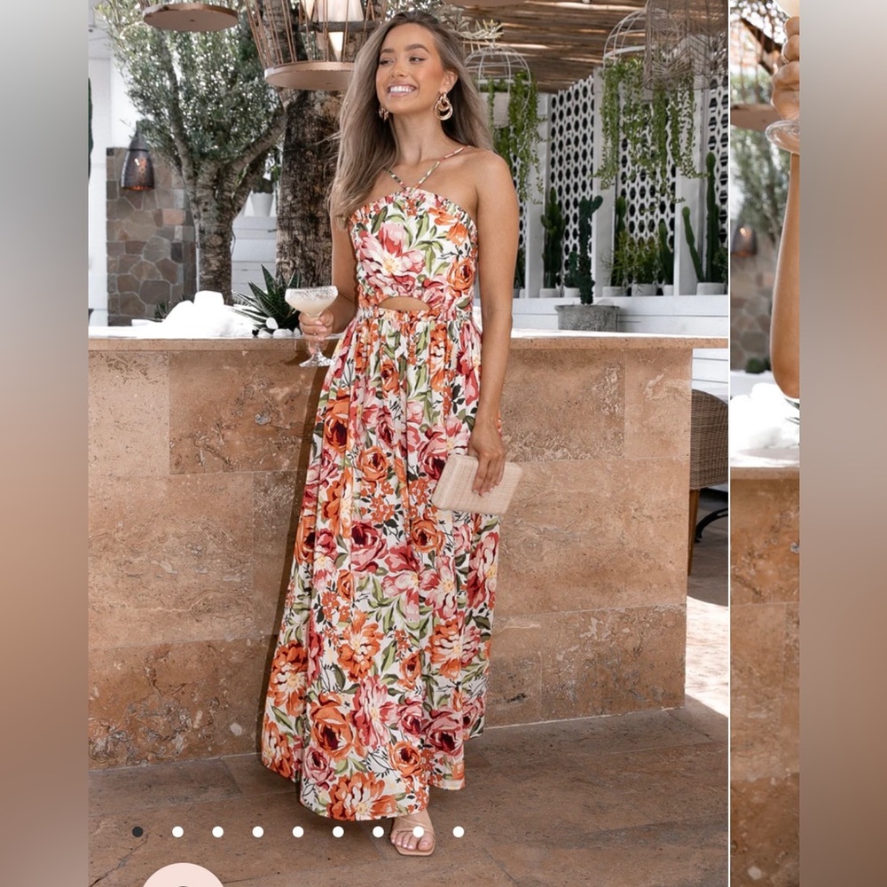 Orange Floral Petal & Pup Madeira Dress Size M